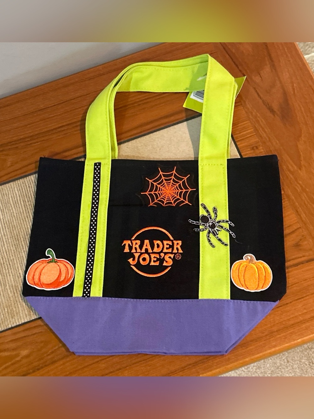 Upcycled Halloween Tote Bag in Black, Lime & Purple
